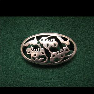 Vintage sterling LONDON stylized flower brooch